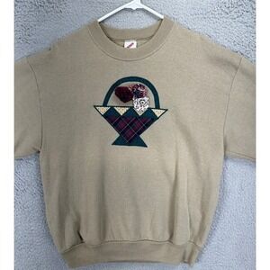 VINTAGE Jerzees‎ Sweater Womens Medium Tan Crew Neck Pullover Casual Made In USA